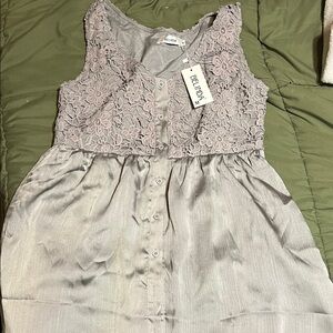 Belldini Floral Lace Button-Down Dress in Gray